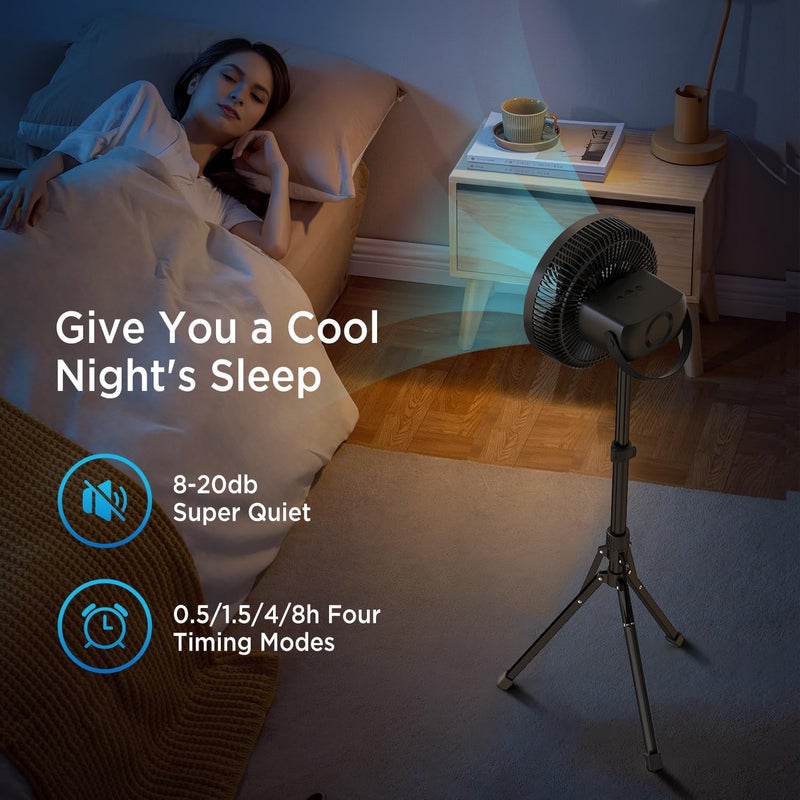 Marchpower 10in Foldable Camping Fan, Detachable Tripod, 10000mAh Rechargeable, Remote Control, Quiet Oscillating, Adjustable Height Pedestal Floor Fan for Home - Image 5
